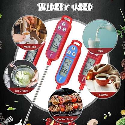 Copkim 8 Pcs Meat Food Thermometer Food with Probe Water Liquid Instant Read Digital Thermometer Kitchen Cooking Supplies for Cooking BBQ Milk Yogurt (Red,Black,Pink,Blue) - Image 6
