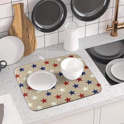 Patriotic July of 4th Blue Red White Star Dish Drying Mat for Kitchen Counter 16x18 Independence Day Absorbent Reversible Microfiber Drying Mats Kitchen Countertop Protector Dishes Drainer Rack Pad - Image 6