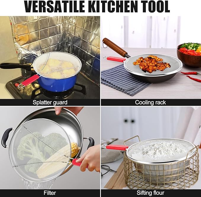 Stainless Steel Splatter Screen for Frying Pan - 9.8" 11.4" 13" Ultra Fine Mesh Grease Splatter Guard, Hot Oil Splatter Guard Shield Grease for Cooking, Kitchen Splash Guard to Prevent Oil Splatter - Image 6
