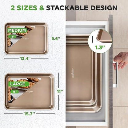 NutriChef 2 Piece Cookie Sheets for Baking, Nonstick Carbon Steel Baking Sheets - Durable, Thick, and Wrap Resistance, Easy to clean, Dishwasher & Oven Safe up to 450F - Image 3