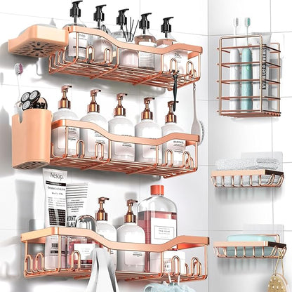 NESOMI Shower Caddy Adhesive Shower Organizer 8-Pack, Rustproof Stainless Steel Bathroom Shelves, Large Capacity No-Drill Rack Storage Accessories with Soap Dish Toothbrush Holder Hooks by OrganizeYourHomeEssentials