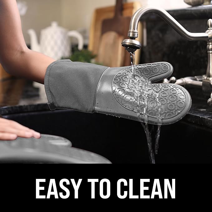 BPA-Free Soft Silicone Oven Mitts - Ultra Heat Resistant Oven Mitts with Thick Cotton Liner - Long Slip Resistant Pot Holders, Flexible Oven Gloves - Gray 13.7" - Image 6
