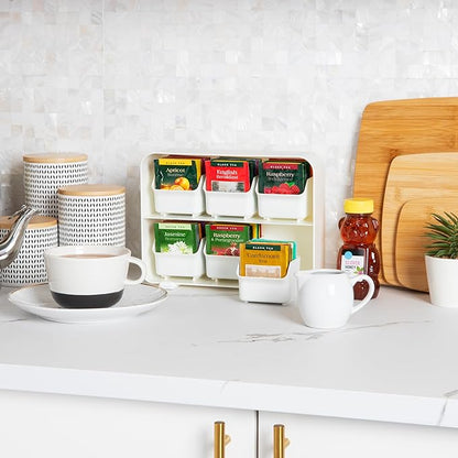 Mind Reader Tea Bag Organizer, Tea Station Organizer, Countertop Storage, Kitchen, Plastic, 10.25"L x 3.25"W x 7.75"H, White - Image 2