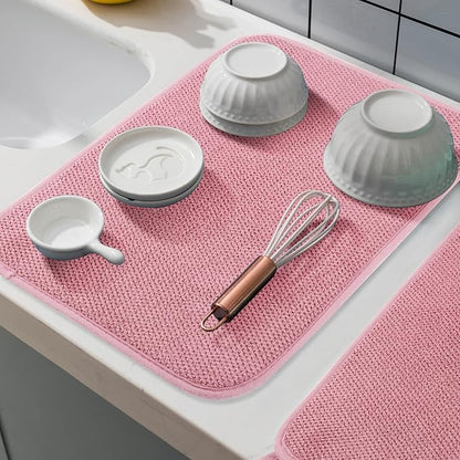 GeeRic Microfiber Dish Drying Mat, Super Absorbent Kitchen Dish Drying Pad for Mother's Day, Reversible Gift Mats for Countertop, 15 * 20 inch Pink - Image 5