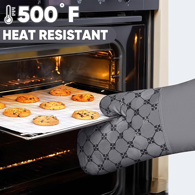 Oven Mitts Kitchen Towels Dishcloths with Pot Holders Sets 12PCS, Dish Towels Sets, Oven Gloves Pot Pads Heat Resistant 500 Degrees with Non-Slip Silicone Surface for Cooking Baking Grilling-Grey - Image 5