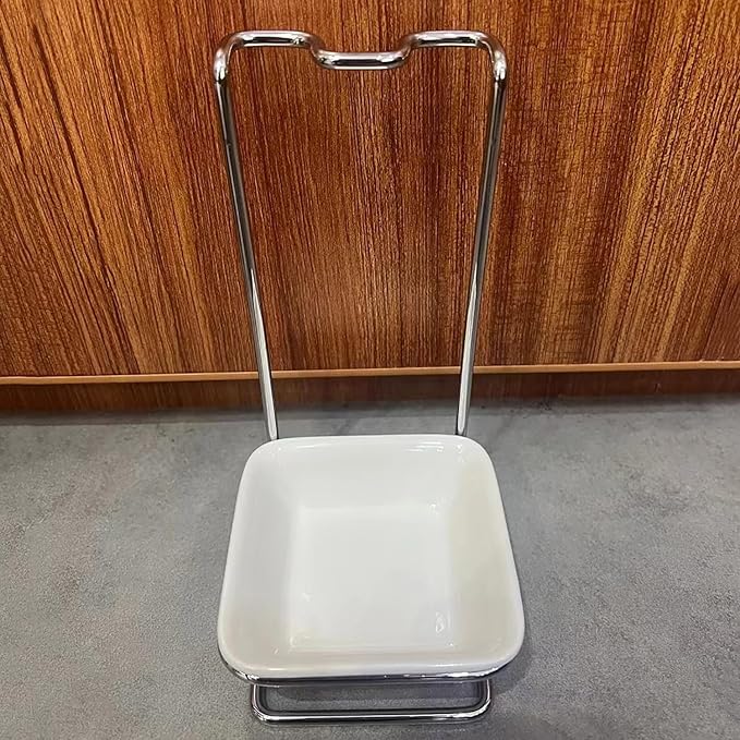 Steel Upright Ladle Holder Square White Ceramic Bowl Spoon Rest Rack Cooking Utensil Holder