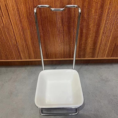 Steel Upright Ladle Holder Square White Ceramic Bowl Spoon Rest Rack Cooking Utensil Holder
