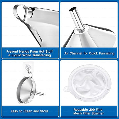 Kitchen Funnel with Strainer and 200 Fine Mesh Filter, 5 Inch Food Grade 18/8 Stainless Steel Fryer Oil Filter Funnel, Funnels for Kitchen use Filling Bottles, Cooking Oil Filter Strainer - Image 3