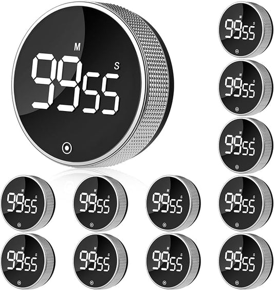12 Pack Digital Kitchen Timer - Magnetic Kitchen Timer Visual timers Large LED Display Countup Timer 3 Volumes, 2 Brightness LevelsExtensively Use in Break Time, Cooking,Gym, Meeting, Classroom（Black）