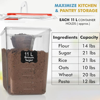 Shazo 2 PC (11L | 372 oz) Flour Sugar Storage Containers with Easy Carry Handle - Plastic Extra Large Food Storage Containers with Lids for Rice Cereal, BPA Free & Airtight Kitchen Pantry Organization - Image 6