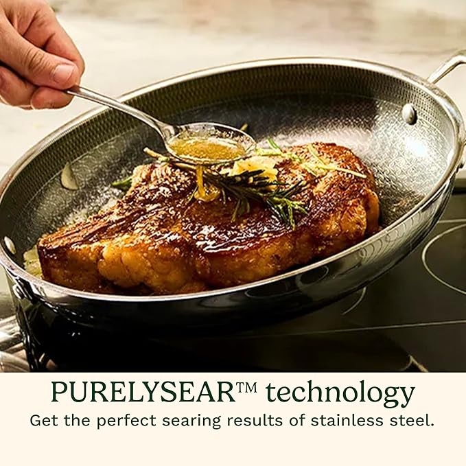 Cuisinart FusionPlus Hybrid Stainless Steel Cookware, 10.25-Inch Deep Fry Pan Skillet with Cover, PFAS-Free PURELYSEAR Ceramic Technology, Scratch Proof, Cool Grip Handles, Dishwasher Safe