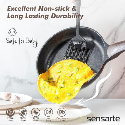 SENSARTE Pots and Pans Set Non stick, Non toxic Healthy Induction Cookware Sets, 14 Pcs Non Stick Kitchen Cooking Set with Frying Pans Set & Saucepan, PFOA PFOS Free, Black - Image 2
