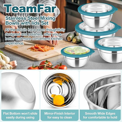 TeamFar Mixing Bowls Set, 4.5/3/1.5/1/0.7 QT Stainless Steel Nesting Salad Bowls with Visible Lids, For Serving Mixing, Non-Toxic & Heavy Duty, Airtight & Easy Clean, Dark Blue, Set of 5 - Image 5