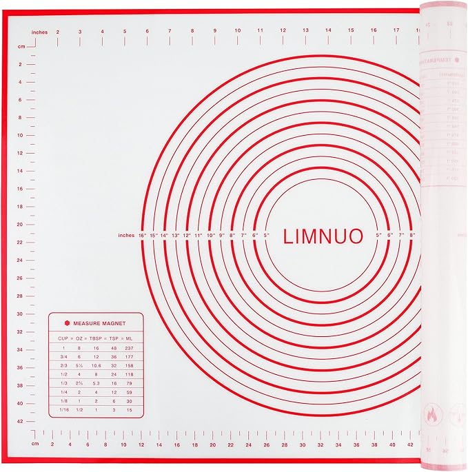 Silicone Baking Mat，Non Stick Rolling Dough with Measurements for Pie Pizza Cookies Fondant Making，Extra Thick Non Slip Silicone Pastry Mat (Red, XL-20"×28")