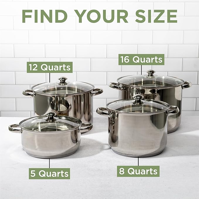 Ecolution Pure Intentions Stock Pot - Features Tempered Glass Lid, Stay-Cool Handles, and Encapsulated Bottom - Oven Safe - Curbside Recyclable Stainless Steel - 12 Quarts - Image 7
