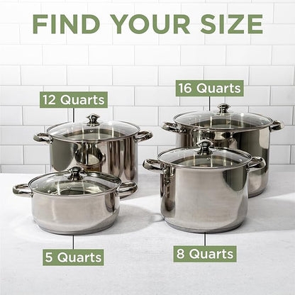 Ecolution Pure Intentions Stock Pot - Features Tempered Glass Lid, Stay-Cool Handles, and Encapsulated Bottom - Oven Safe - Curbside Recyclable Stainless Steel - 12 Quarts - Image 7