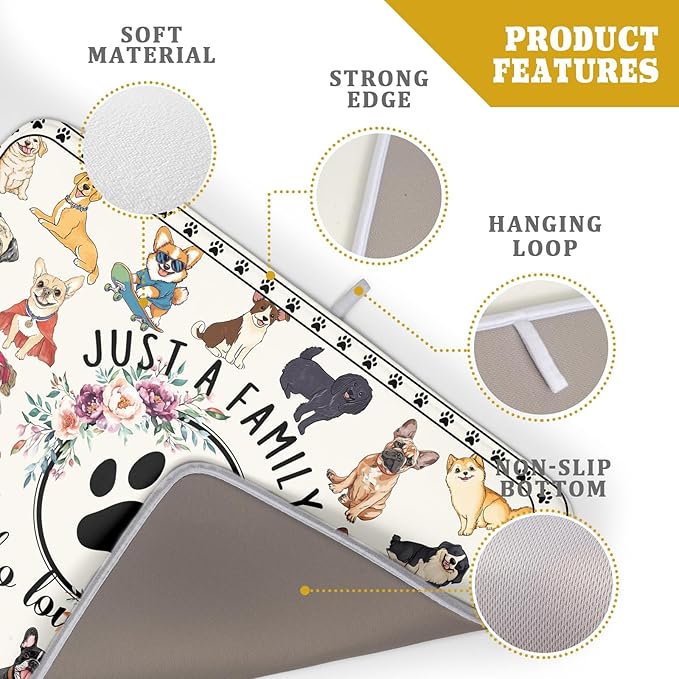 Dog Family Dish Drying Mat Cartoon Pet 18 X 24 in Absorbent Printed Drying Pad for Dog Lover - Image 4