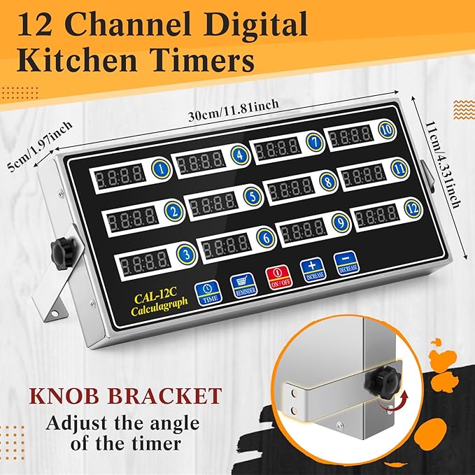 Relaxweex 1 Pack Commercial 12 Channel Digital Kitchen Timer, Multi-Countdown Timer with Loud Alarm & Large LCD Display, Wall Mount or Countertop for Restaurant, Fry Station, Baking & Lab Use - Image 4