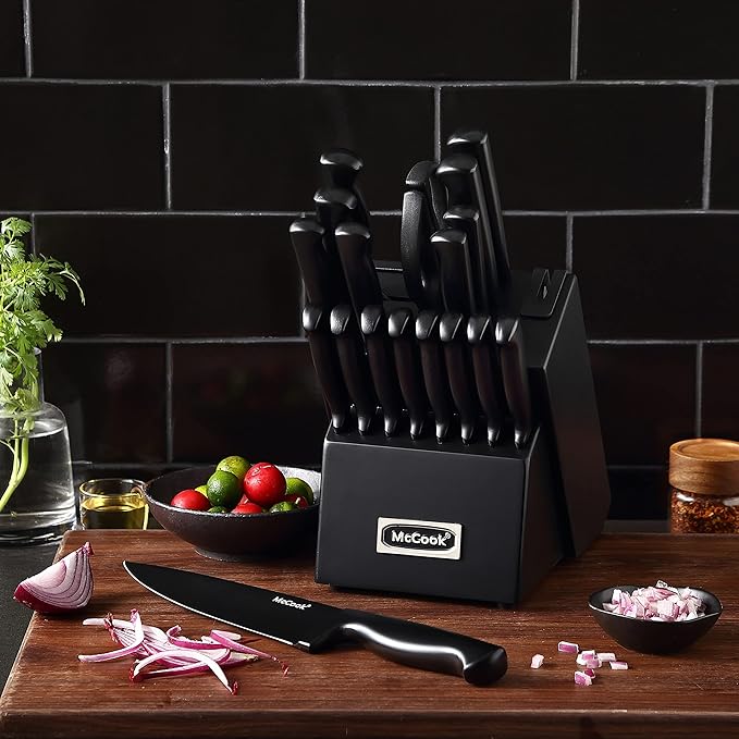 McCook® Premium Black Knife Sets,German Stainless Steel Kitchen Knives Block Set with Built-in Sharpener - Image 5