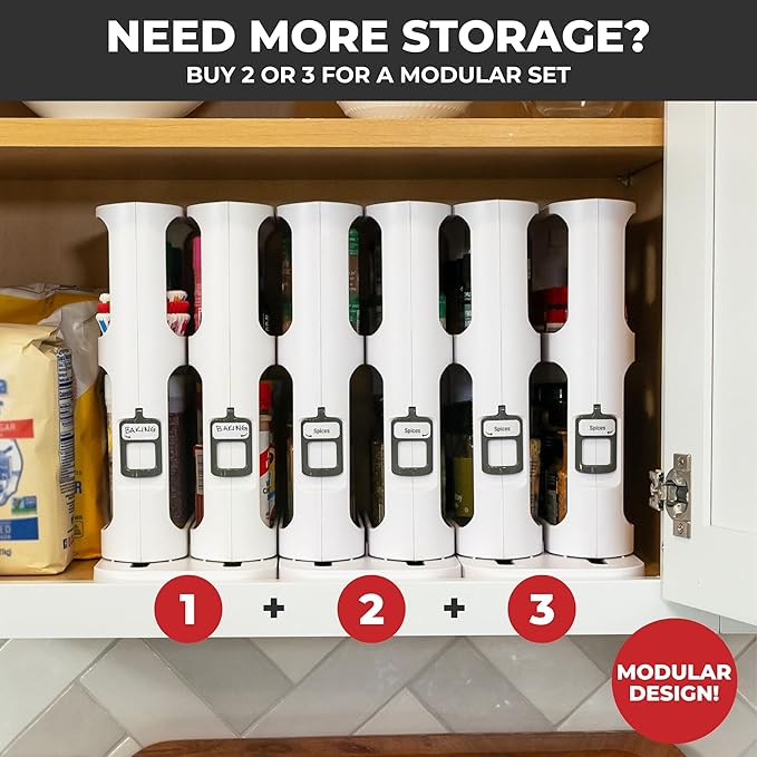 Cabinet Caddy Spice Rack Organizer for Cabinet - Slide & Rotate Kitchen Organizers and Storage - 2 Double-Decker Shelves - Non-Skid Base - Magnetic Modular Design - 10.8" H x 5.25" W x 10.8" D - Image 7