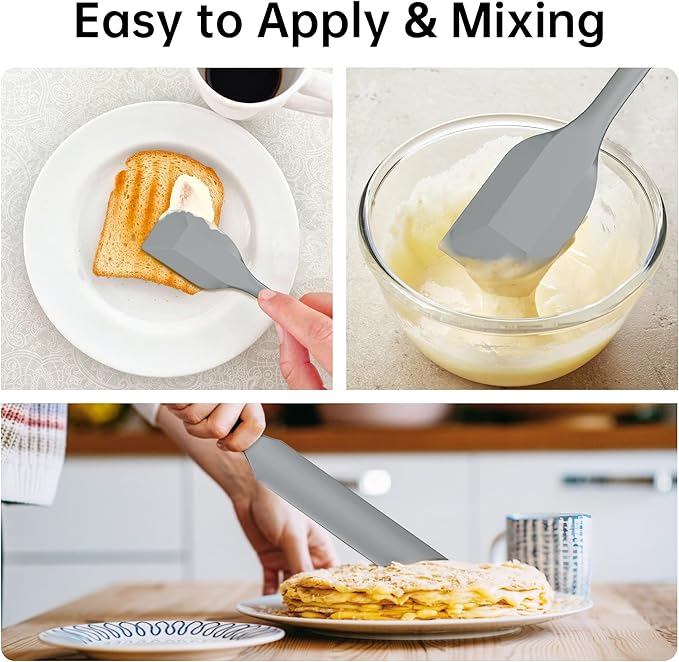 5-Piece Silicone Spatula Set - Heat Resistant 446°F Food Grade BPA Free, Nonstick Cookware Safe Dishwasher Safe Kitchen Tools for Baking, Cooking, Stirring, Multicolor. (Grey)