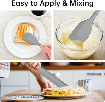 5-Piece Silicone Spatula Set - Heat Resistant 446°F Food Grade BPA Free, Nonstick Cookware Safe Dishwasher Safe Kitchen Tools for Baking, Cooking, Stirring, Multicolor. (Grey)