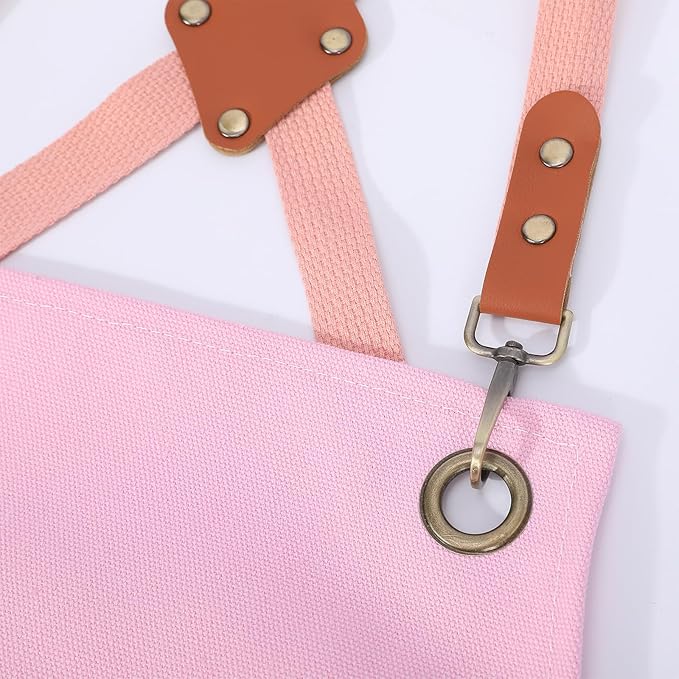 AFUN Chef Aprons for Men Women with Oversized Pockets, 16-Ounce Cotton Canvas Cross Back Heavy Duty Work Apron (Light Pink) - Image 3