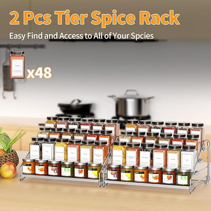 BOIVSHI 4 Tier Spice Rack Organizer for Cabinet, Spice Rack Organizer, Depth Adjustable Spice Organizer for Cabinet, Countertop, Cupboard, Pantry, Seasoning Shelf, Metal, Gray (2 Pack) - Image 5