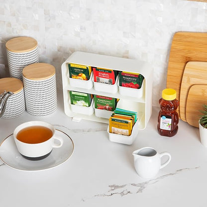 Mind Reader Tea Bag Organizer, Tea Station Organizer, Countertop Storage, Kitchen, Plastic, 10.25"L x 3.25"W x 7.75"H, White - Image 5