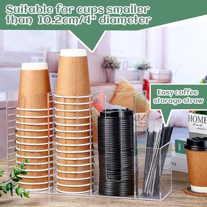 Cunhill 4 Compartments Acrylic Coffee Cup and Lid Storage Organizer Holder Disposable Paper Cup Dispenser Organizer Plastic Lid Holder Accessories for Kitchen Bar Shop Party Supplies(Transparent) - Image 4