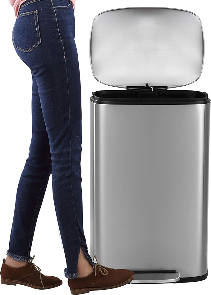 happimess HPM1006A Connor Rectangular 13-Gallon Trash Can with Soft-Close Lid and Free Mini Trash Can, Fingerprint Resistant, Modern, Minimalistic for Home, Kitchen, Office, Bathroom, Steel - Image 6