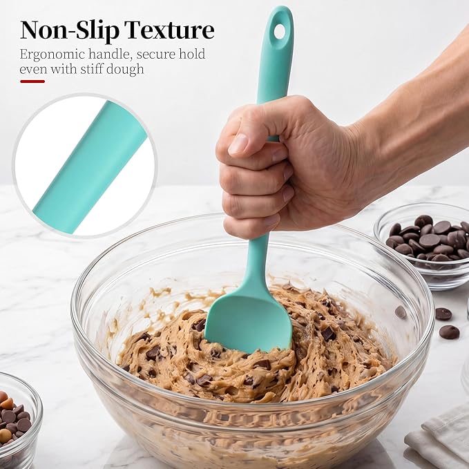 600ºF Heat Resistant Spatula, 11.34 inch High Heat Food Safe Semless Kitchen Silicone Spoon Spoonula Scraper for Cooking Baking Mixing Scraping Stirring Nonstick Cookware Pan Bowl (Aqua Sky)