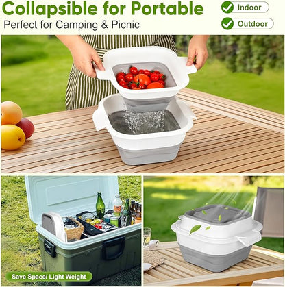 ROTTOGOON Collapsible Colander Set with Strainer Bowl, 2 in 1 Fruit Washing Basket with Strainer, 5 + 3 QT Plastic Colanders for Kitchen, Foldable Double Layered Colanders Bowl for Vegetable, Grey - Image 7