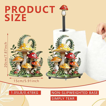 Thyle Mushroom Paper Towel Holder with Round Base Mushroom Bathroom Decor Gifts Rustic Dispenser Kitchen Paper Holder Stand for Christmas Housewarming Farmhouse Countertop Toilet Home Accessories