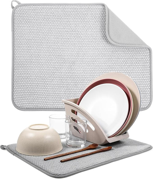 Giantree Small Microfiber Dish Drying Mat, Absorbent Dish Drainer Mats for Kitchen Counter, 15.74 x 11.8 Inch Microfiber Dishes Drying Pad Countertops Sinks Draining Racks(Gray)