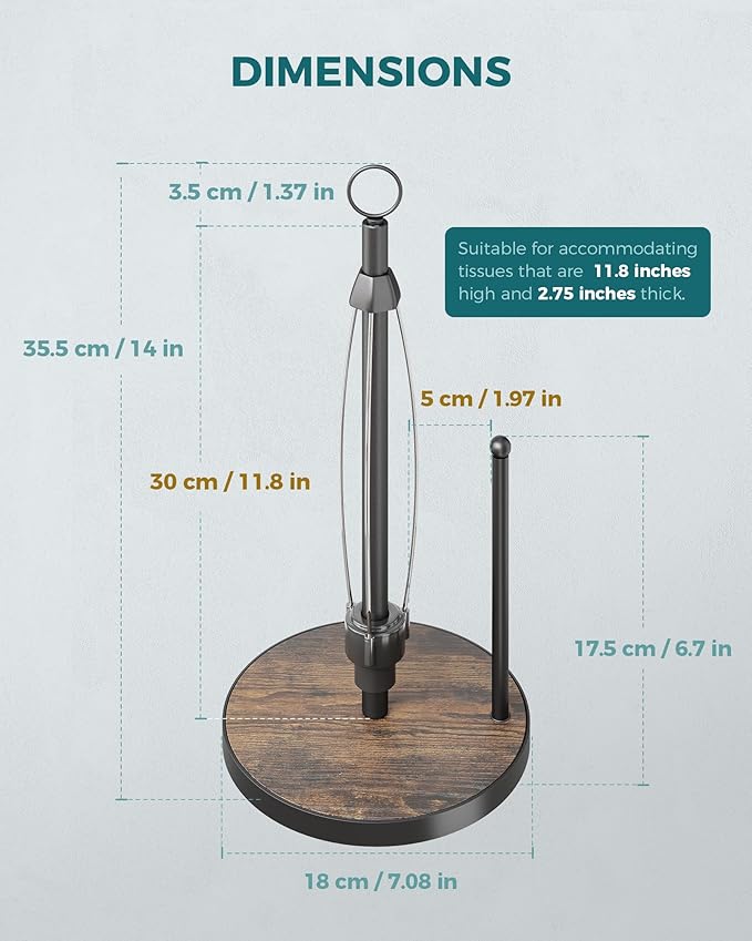OROPY One-Hand Tear Paper Towel Holder Countertop, Farmhouse Wood Paper Towel Roll Holder with Ratchet Mechanism and Suction Cups fits Standard and Jumbo Size Paper Towels - Image 5