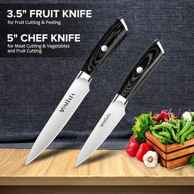 MOSFiATA 5” Chef Knife and 3.5" Fruit Knife Set with Knife Sheath, German High Carbon Stainless Steel EN.4116 with Micarta Handle and Gift Box for Vegetable and Fruit Cutting - Image 2