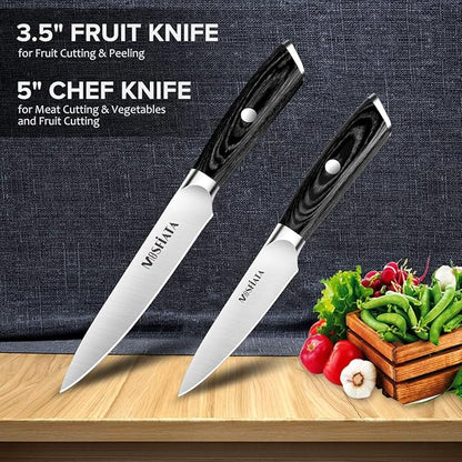 MOSFiATA 5” Chef Knife and 3.5" Fruit Knife Set with Knife Sheath, German High Carbon Stainless Steel EN.4116 with Micarta Handle and Gift Box for Vegetable and Fruit Cutting - Image 2