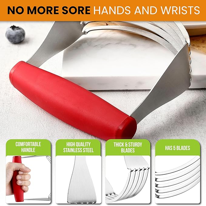 Spring Chef Red XL Size Dough Blender Tool For Baking, Heavy Duty Pastry Blender Tool for Easy Mixing, Stainless Steel Pastry Cutter with Sharp Blades, Dishwasher Safe Dough Mixer - Image 5