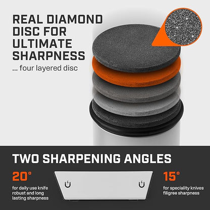 TUMBLER Pro Rolling Knife Sharpener™ - Knife Sharpening Made Easy - Ultimate Gift for Father's Day - Kit with Removable Disc System - 4-Layer Diamond Sharpening Disc & EdgeBoost Ceramic Disc (Grey) - Image 4
