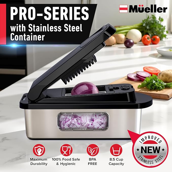 Mueller Pro-Series 10-in-1, 8 Blade Stainless Steel Multi Vegetable Chopper And Mandoline Slicer, Kitchen Tools and Gadgets, Food and Veggie Chopper, Mincer, Dicer, French Fry Cutter, Black - Image 2