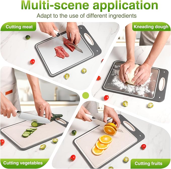 Titanium Cutting Boards for Kitchen - Katuchef Non Toxic Double Sided Metal for Meat/Fish & Wheat Straw PP for Fruits/Vegetables, Dishwasher Safe, Hygienic, Pure Titanium Easy Clean Chopping Board
