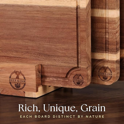 Pre-Oiled, Non Toxic 3-Piece Acacia Cutting Board Set with Stand, FSC Certified Wooden Chopping Boards, Includes 3.4 fl oz Chopping Board Oil, 3 Wood Carving Boards for Home, BBQ Kitchen, Deer & Oak - Image 7