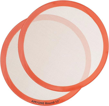 Round Silicone Baking Mats for 12 Inch Pizza Pan, 12 Inch Large Pizza Mat or Dough/Cake Mat, Round Liner for Rolling/XL Air Fryer/Cooling Rack/Microwave, Food Grade Non-Stick Reusable(11.75", 2PCS)
