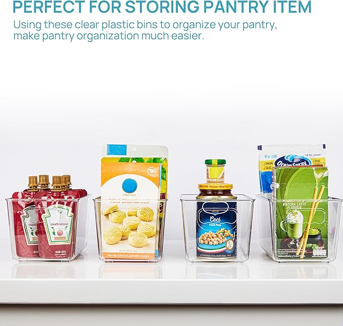 Vtopmart Clear Plastic Storage Bins, 6 PCS Pantry Organizer Bins with Handle for Refrigerator, Fridge, Cabinet, Kitchen, Countertops, Cupboard, Freezer Organization and Storage, Small - Image 5