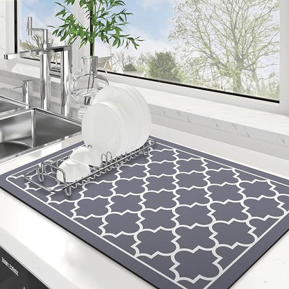 WISELIFE Dish Drying Mat Super Absorbent Drying Mat Large Dish Drying Mats for Kitchen Counter Easy Clean Dish Mat Kitchen Drying Mat16"x 24" Stylish Grey by WiseLife