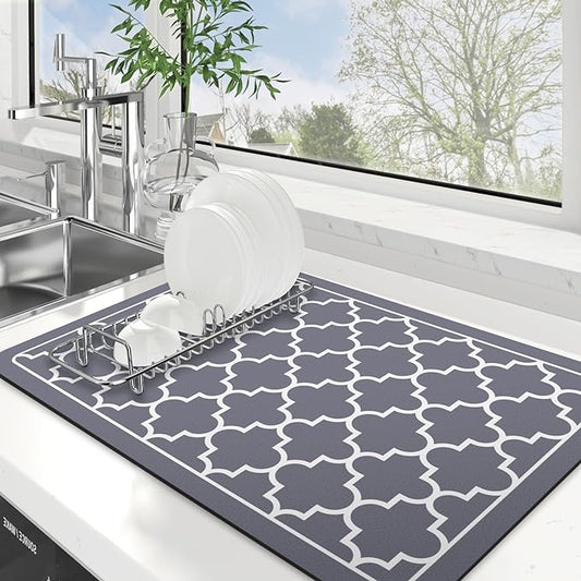 WISELIFE Dish Drying Mat Super Absorbent Drying Mat Large Dish Drying Mats for Kitchen Counter Easy Clean Dish Mat Kitchen Drying Mat16"x 24" Stylish Grey by WiseLife