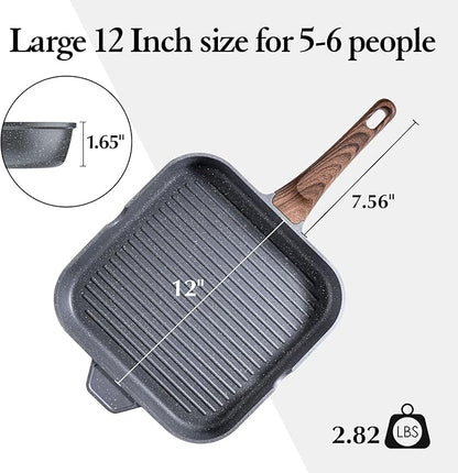 SENSARTE Nonstick Grill Pan for Stove Tops, Versatile Griddle with Pour Spouts, Square Big Cooking Surface, Durable Skillet Indoor & Outdoor Grilling. PFOA Free,12Inch - Image 7
