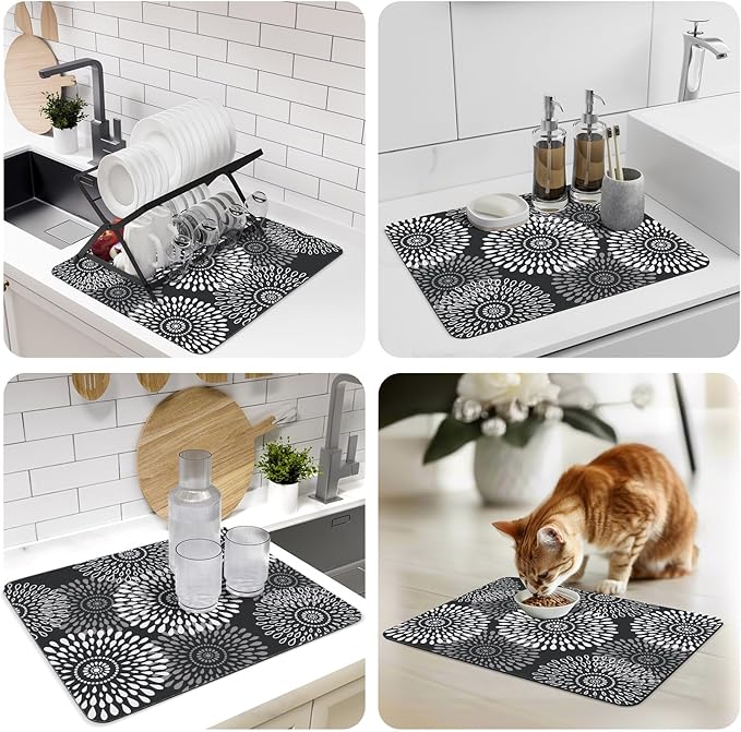 LuxStep Dish Drying Mat Super Absorbent Kitchen Counter Mat Rubber Backing Draining Mat Easy to Clean Kitchen Accessories Dish Rack Pad for Dishes, Utensils, Countertops, Sinks 15" x 18" Black - Image 7