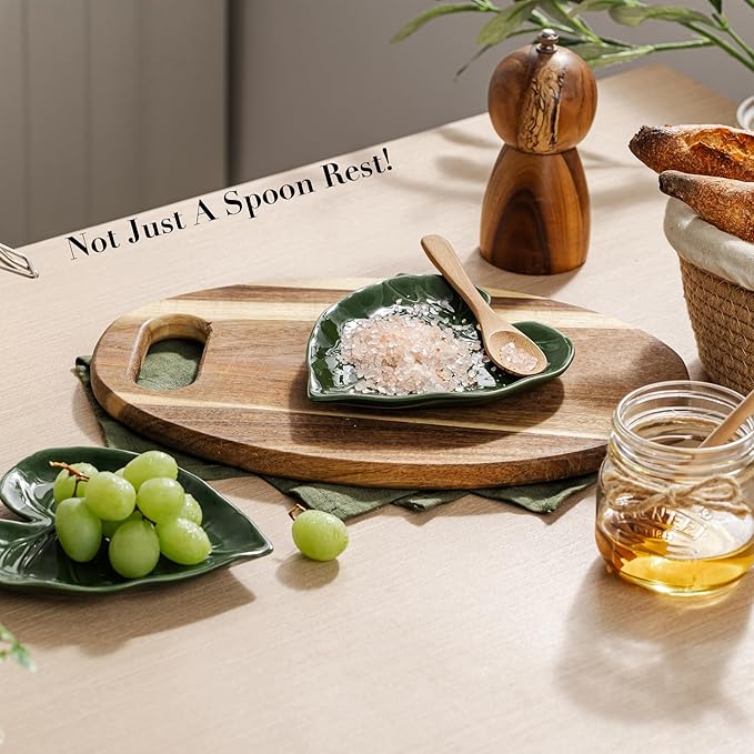 Ceramic Spoon Rest for Stove Top - Cute Green Leaf Spoon Rest/Spoon Holder for Kitchen Countertop - Cooking Kitchen Spoon Rest Utensil Rest Spatula Rest Cottagecore Kitchen Decor (1 Pack) - Image 5